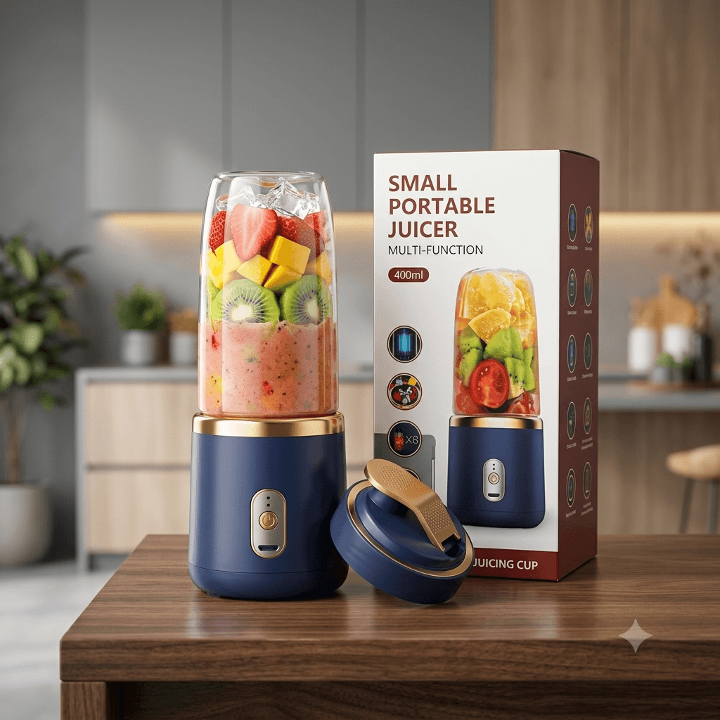 Multi-Function Small Portable Juicer Cup โ 400ml Rechargeable Personal Electric Blender (Navy Blue & Gold) โ image 1