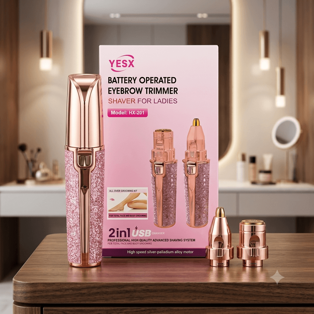 YESX HX-201 2-in-1 Rechargeable Eyebrow Trimmer & Facial Hair Shaver for Women (Rose Gold & Glitter) โ image 1