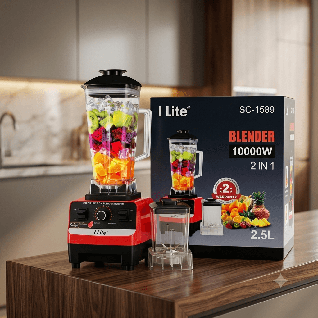 I Lite SC-1589 2-in-1 Multifunction Heavy Duty Commercial Blender โ 10000W 2.5L Capacity with Grinder Jar (Red & Black)