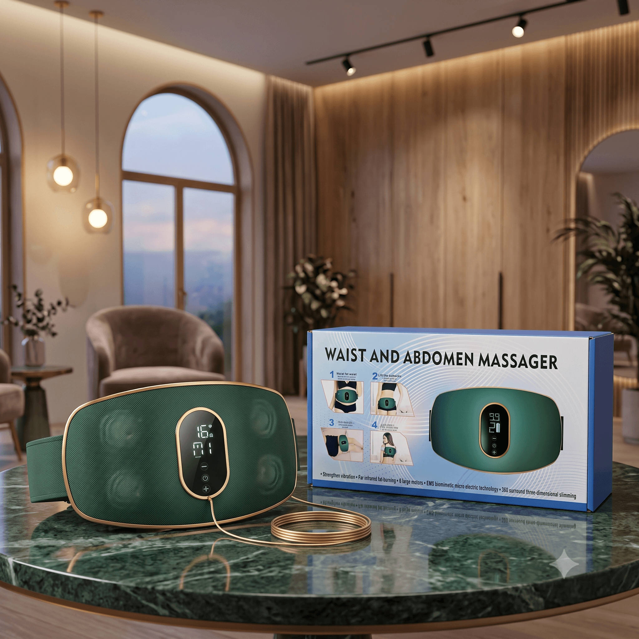 Multi-Functional Electric Waist and Abdomen Massager Belt โ EMS Micro-Current & Far-Infrared Heating Vibration Belt with LED Digital Display (6 Motor System)