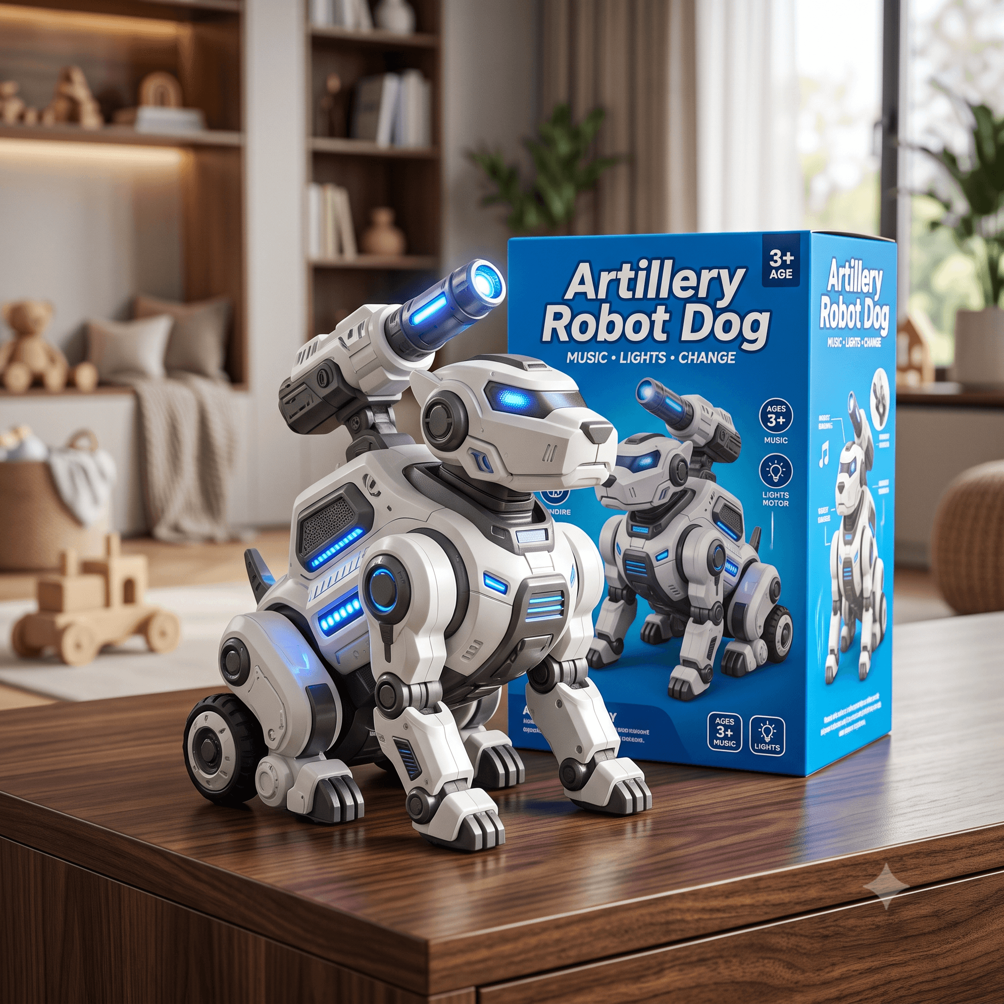 Artillery Robot Dog Interactive Electronic Toy (NO.ZR234-1) โ Electric Walking Mech Pet with Dynamic LED Lights, Music & Sound Effects for Kids Ages 3+ โ image 1