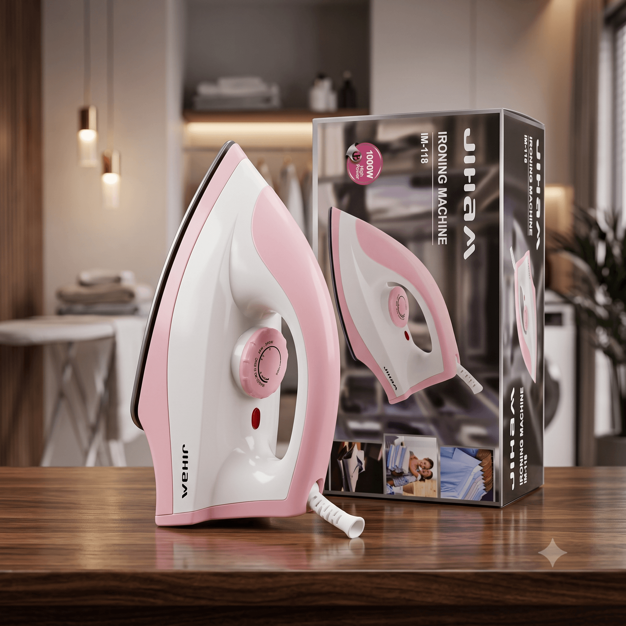 JIHAM IM-118 Electric Ironing Machine โ 1000W High Power Lightweight Dry Iron (Pink & White) โ image 1