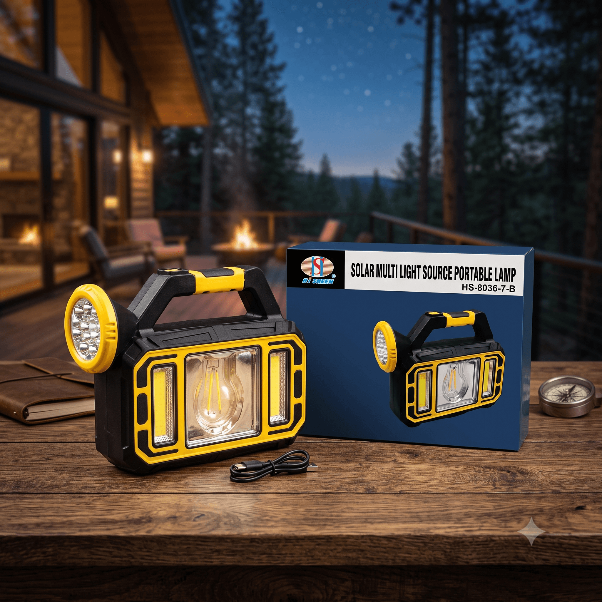 Hi Sheen Solar Multi Light Source Portable Lamp β Heavy-Duty Outdoor LED Camping Lantern & Flashlight Work Light with Solar + USB Charging and 3 Light Modes (Model HS-8036-7) β image 1