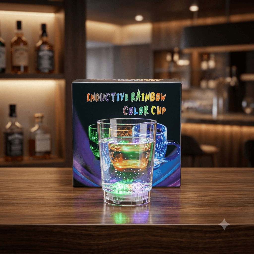 Inductive Rainbow Color LED Light-Up Mug โ Liquid Activated Flash Glass for Parties & Bars